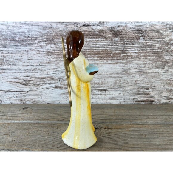 Ceramic Angel Figurine Holding Book Yellow Glittered Dress 7.25" Tall - Picture 6 of 7